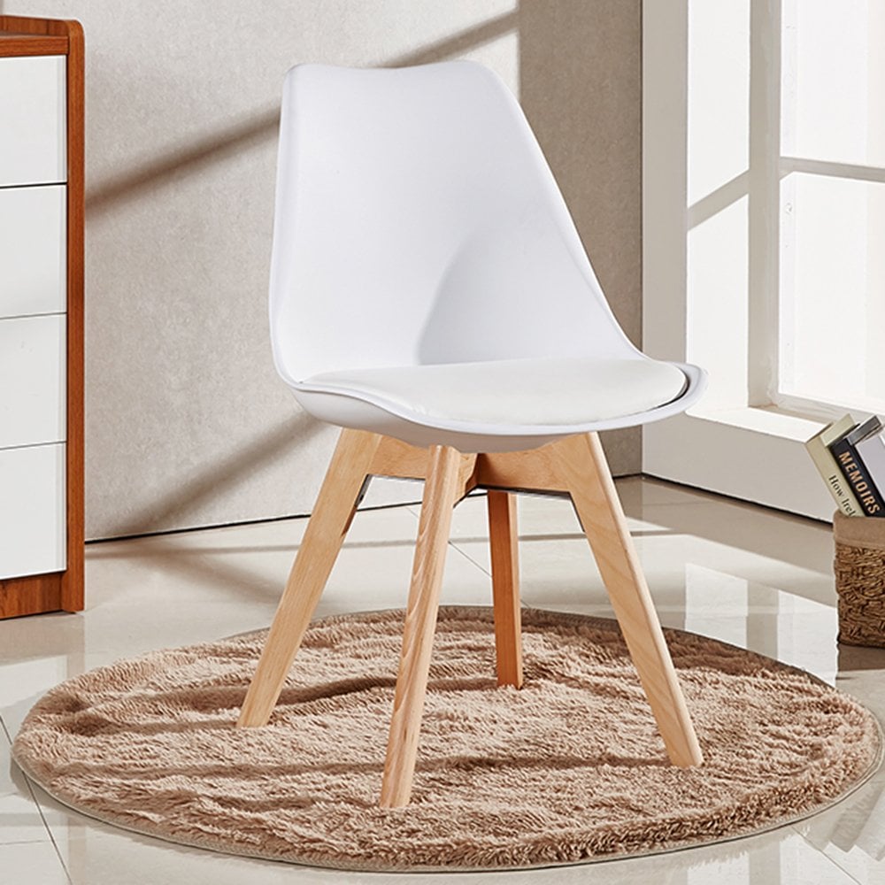 5PCs Dining Set - a White Halo Dining Table & Set of 4 Lorenzo Tulip Dining Chairs with Padded Seat