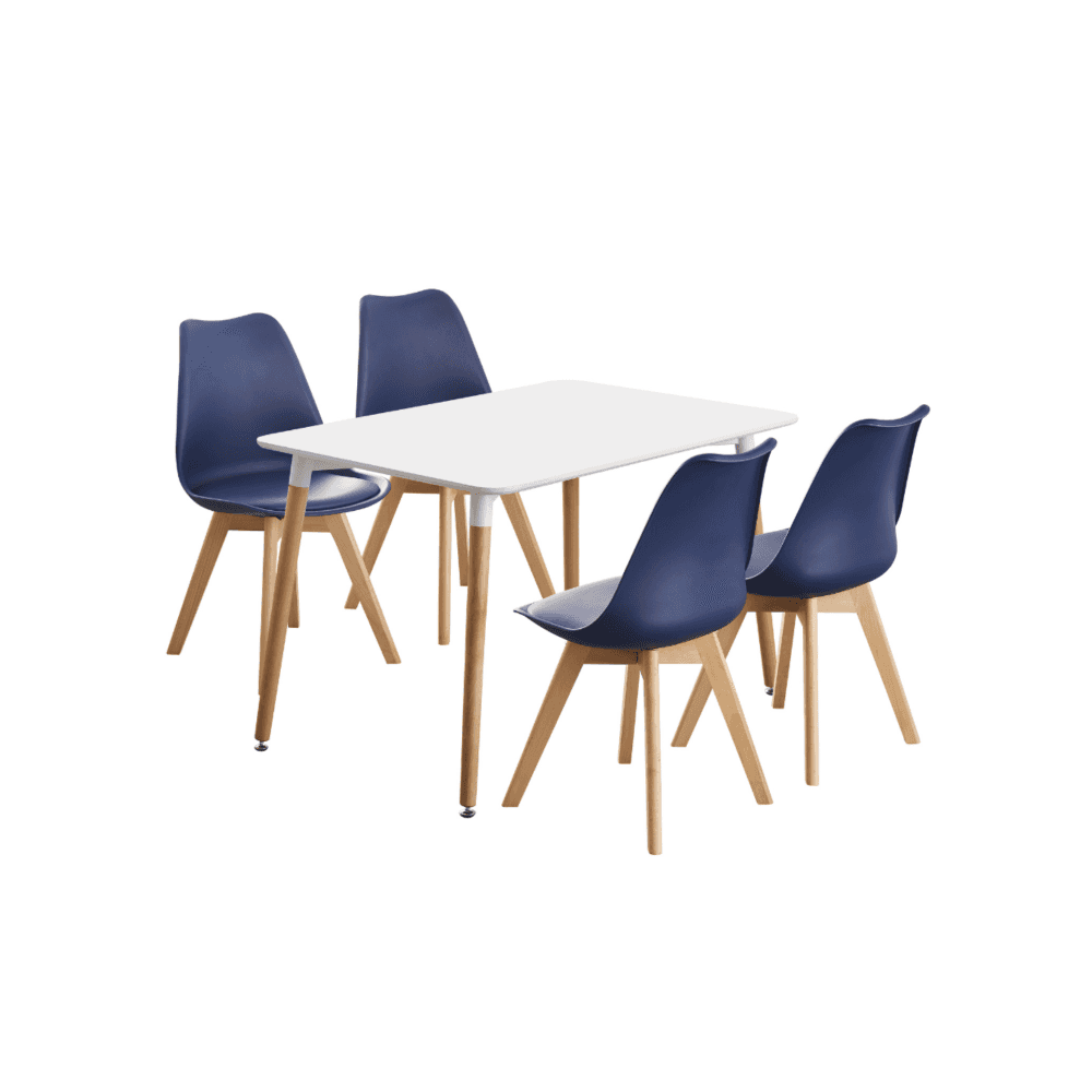 5PCs Dining Set - a White Halo Dining Table & Set of 4 Lorenzo Tulip Dining Chairs with Padded Seat
