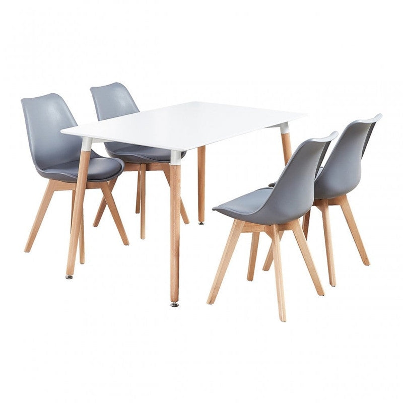 5PCs Dining Set - a White Halo Dining Table & Set of 4 Lorenzo Tulip Dining Chairs with Padded Seat