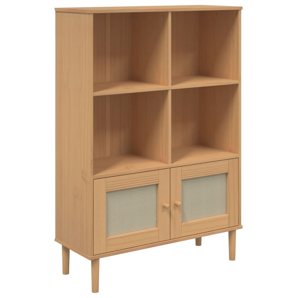 Bookcase SENJA Rattan Look Brown 90x35x130 cm Solid Wood Pine
