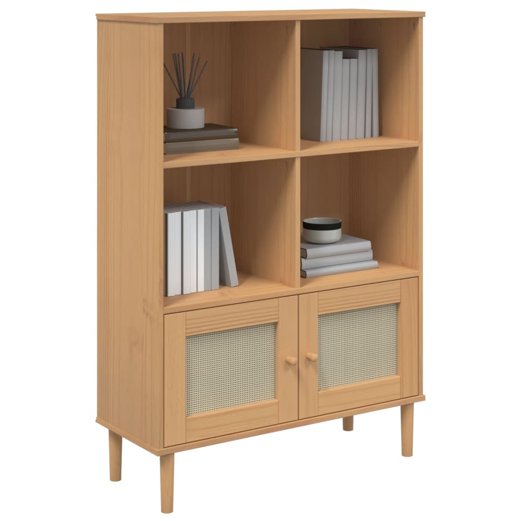 Bookcase SENJA Rattan Look Brown 90x35x130 cm Solid Wood Pine