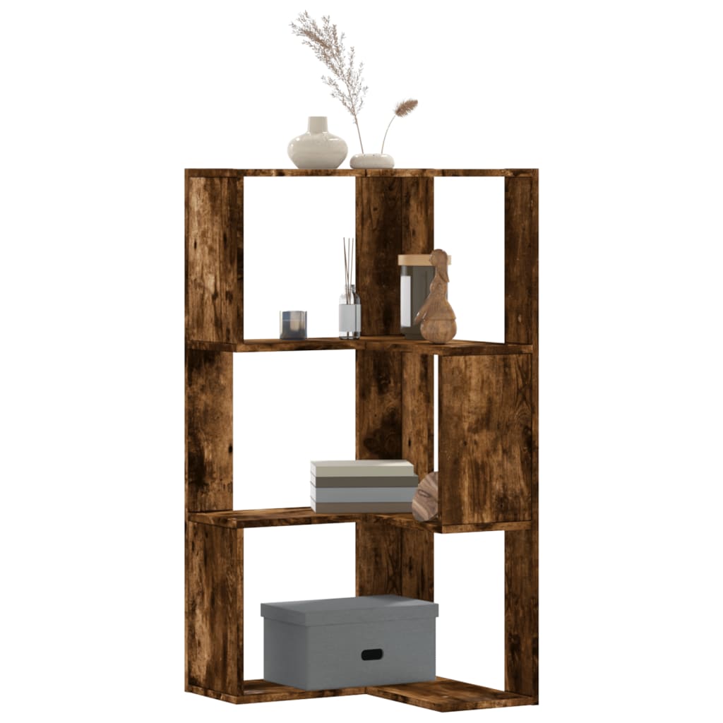 Corner Bookcase 3-Tier Smoked Oak 50x50x102 cm Engineered Wood