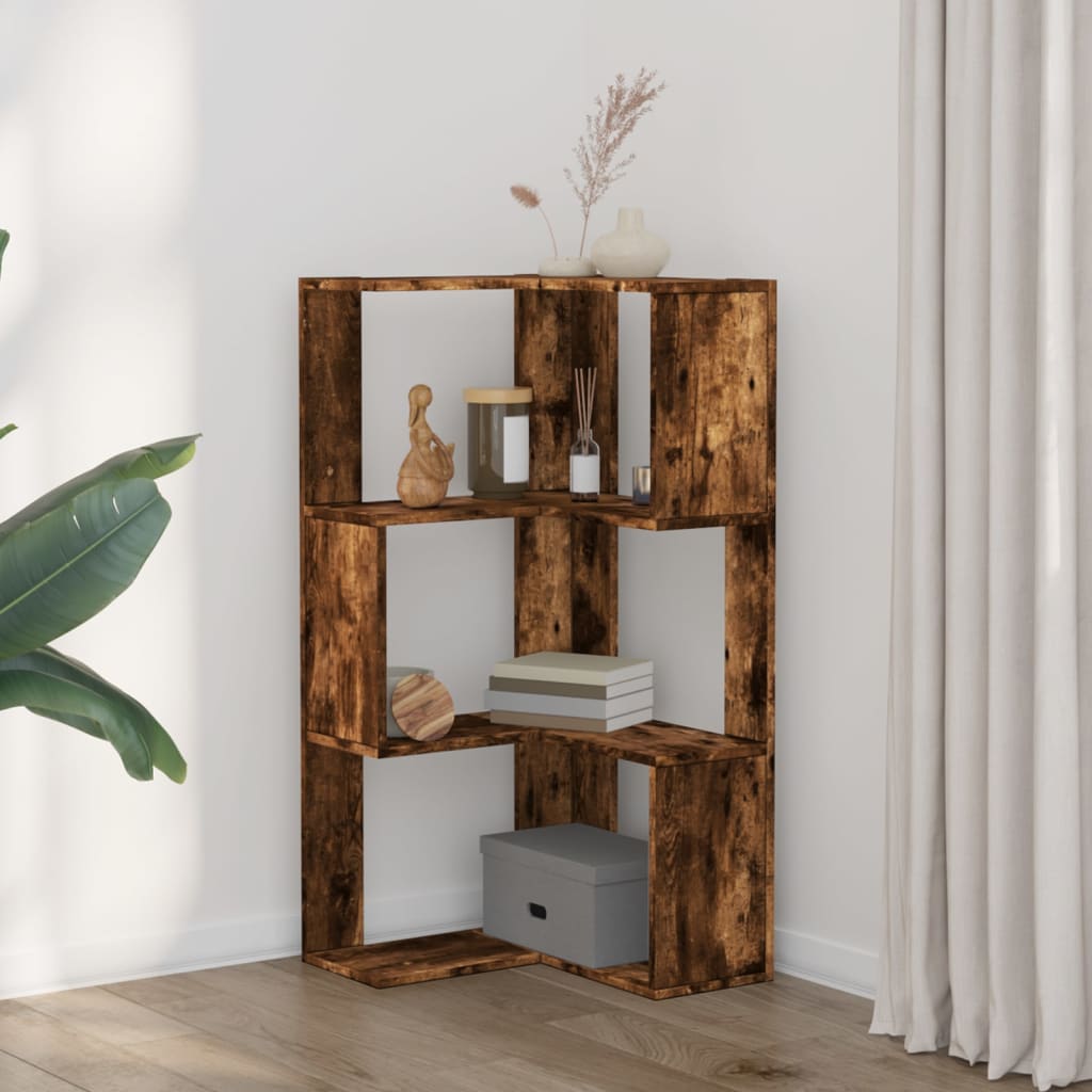 Corner Bookcase 3-Tier Smoked Oak 50x50x102 cm Engineered Wood