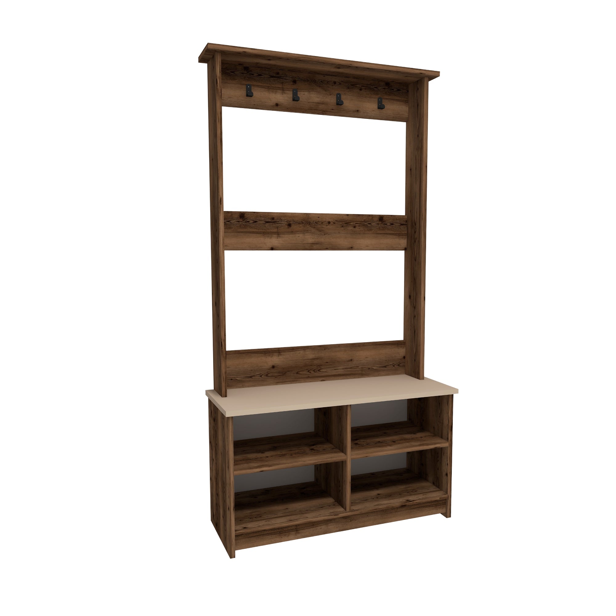 Amelia Modern Hallways Coat Rack with 4 Shelves & Metal Hooks