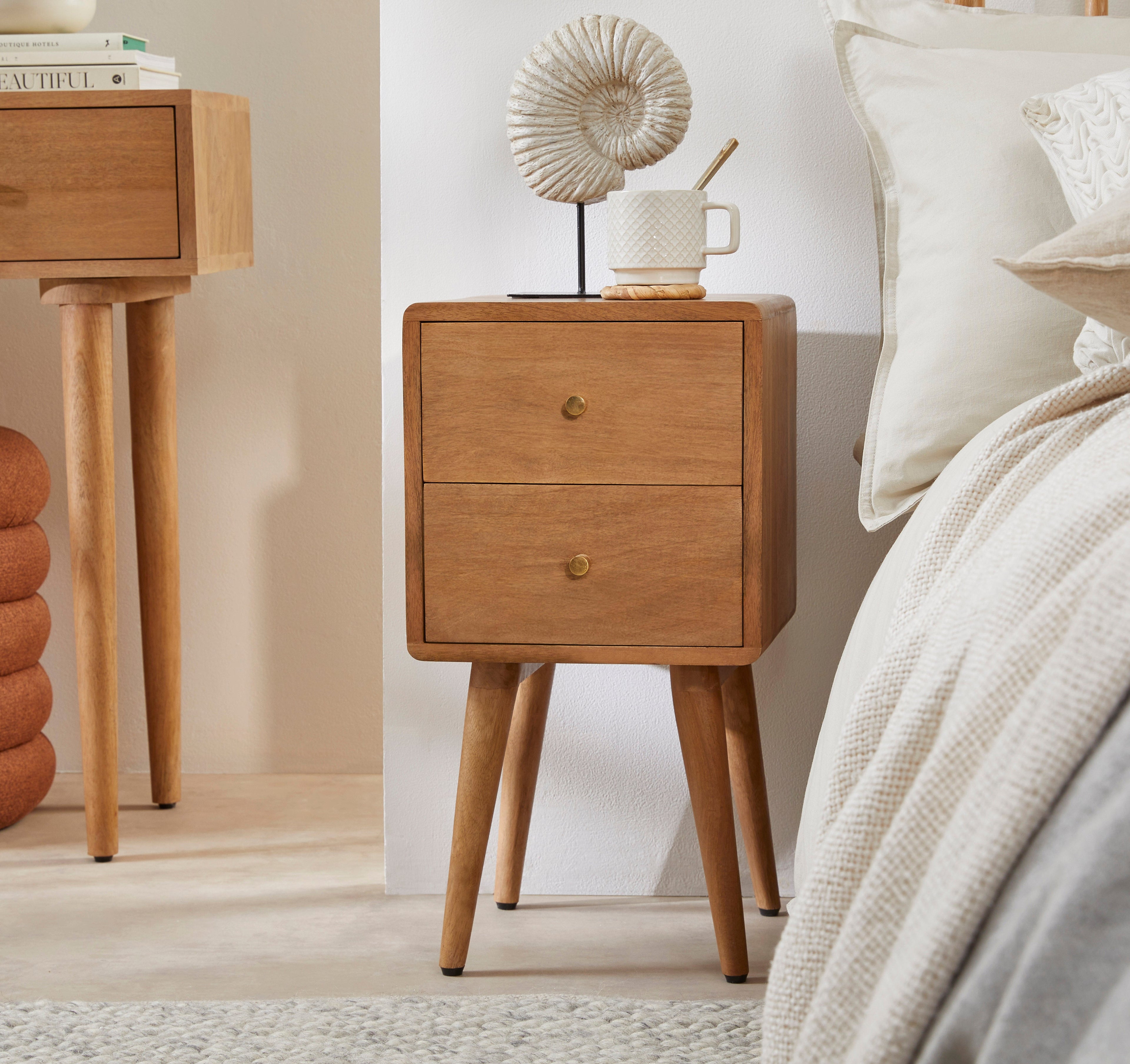 Scandinavian Light Walnut Logan Narrow Bedside Table