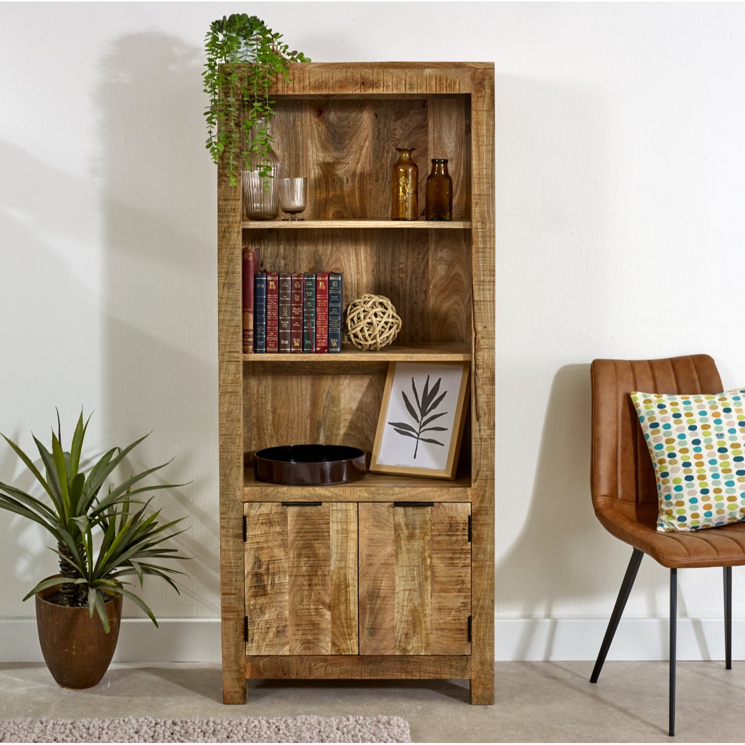 Merlin Mango Wooden Bookcase With 2 Doors