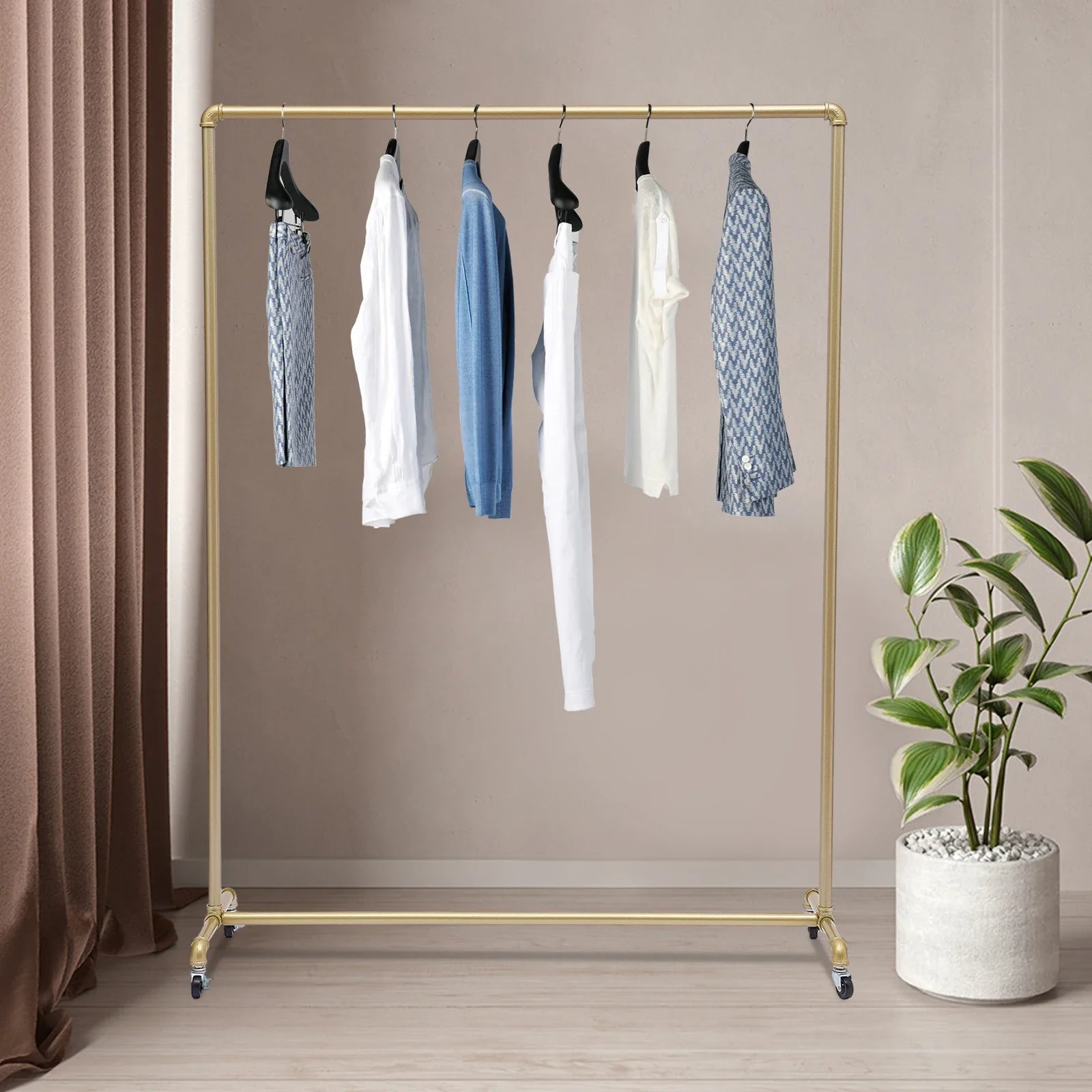 Movable Clothes Rack Universal Wheels Coat Rack Floor Clothes Hanger Bedroom Garment Rack Metal Clothing Rack Wardrobe Furniture
