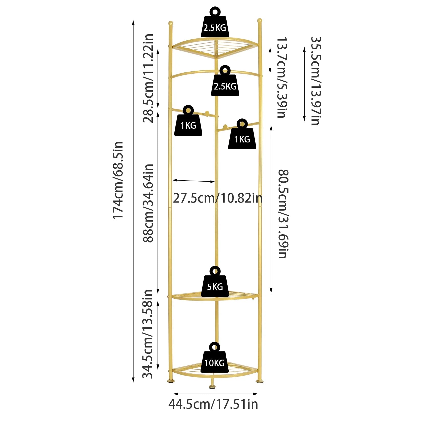 Freestanding Coat Rack with Shelve, Heavy Duty Corner Clothes, Hat Clothes Hall, Tree Stand, Gold Metal, Bedroom, Hallway