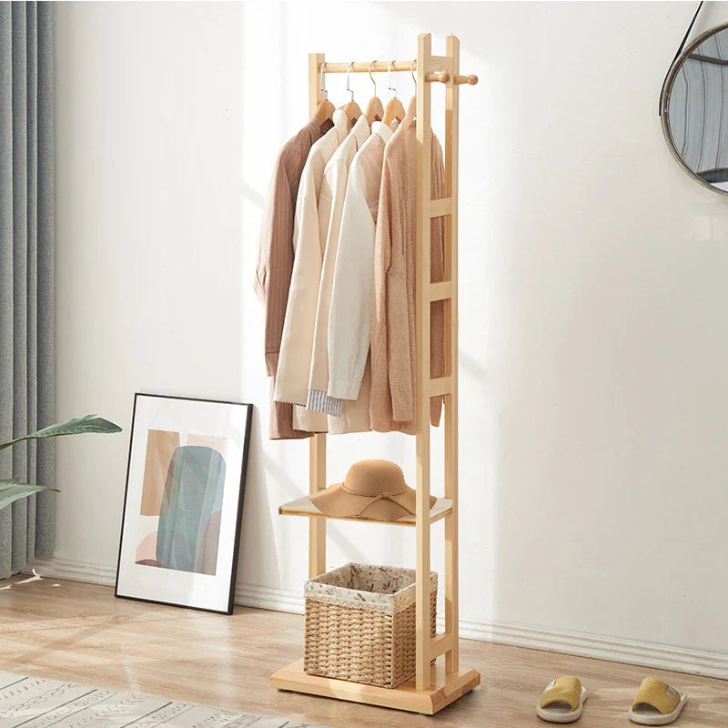 Bamboo Garment Coat Clothes Stand Rack Hat Shoe Wooden Hanger Holder Shelf Tidy Garment Hanging Rail Hooks