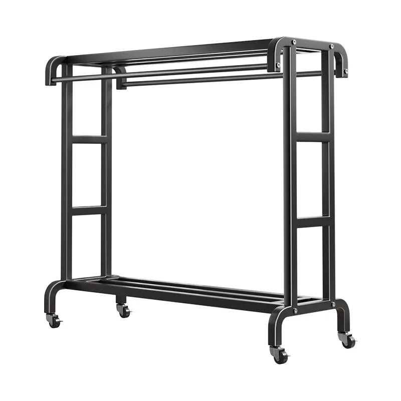Movable Coat Rack With Universal Wheels Multifunctional Double-deck Simple Clothes Hanger Floor-Standing Bedroom Wardrobe