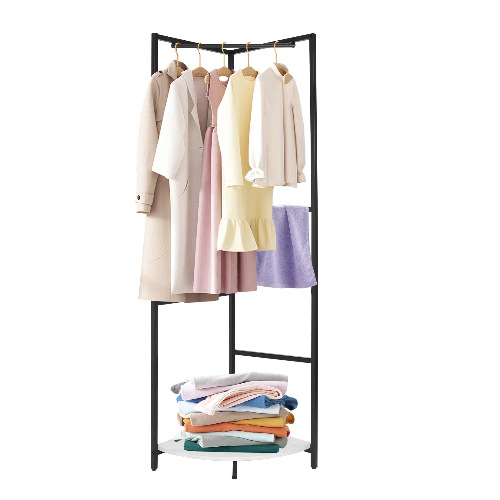 Strong Metal Coat Stand, Corner Garment Rack, Clothes Rail, Wall Hanging Shelf, Hat Shoes Rack, Marble Shelf