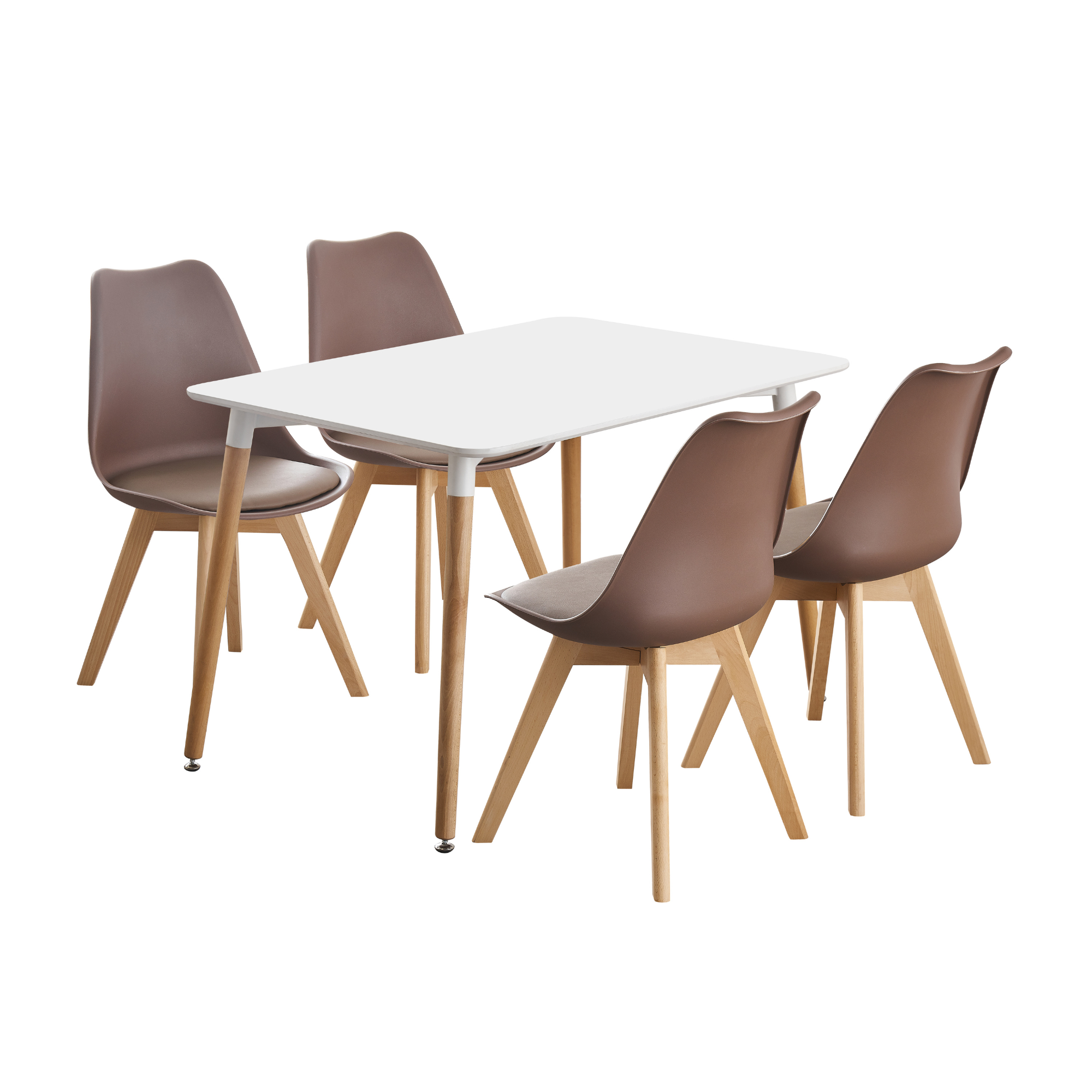 5PCs Dining Set - a White Halo Dining Table & Set of 4 Lorenzo Tulip Dining Chairs with Padded Seat
