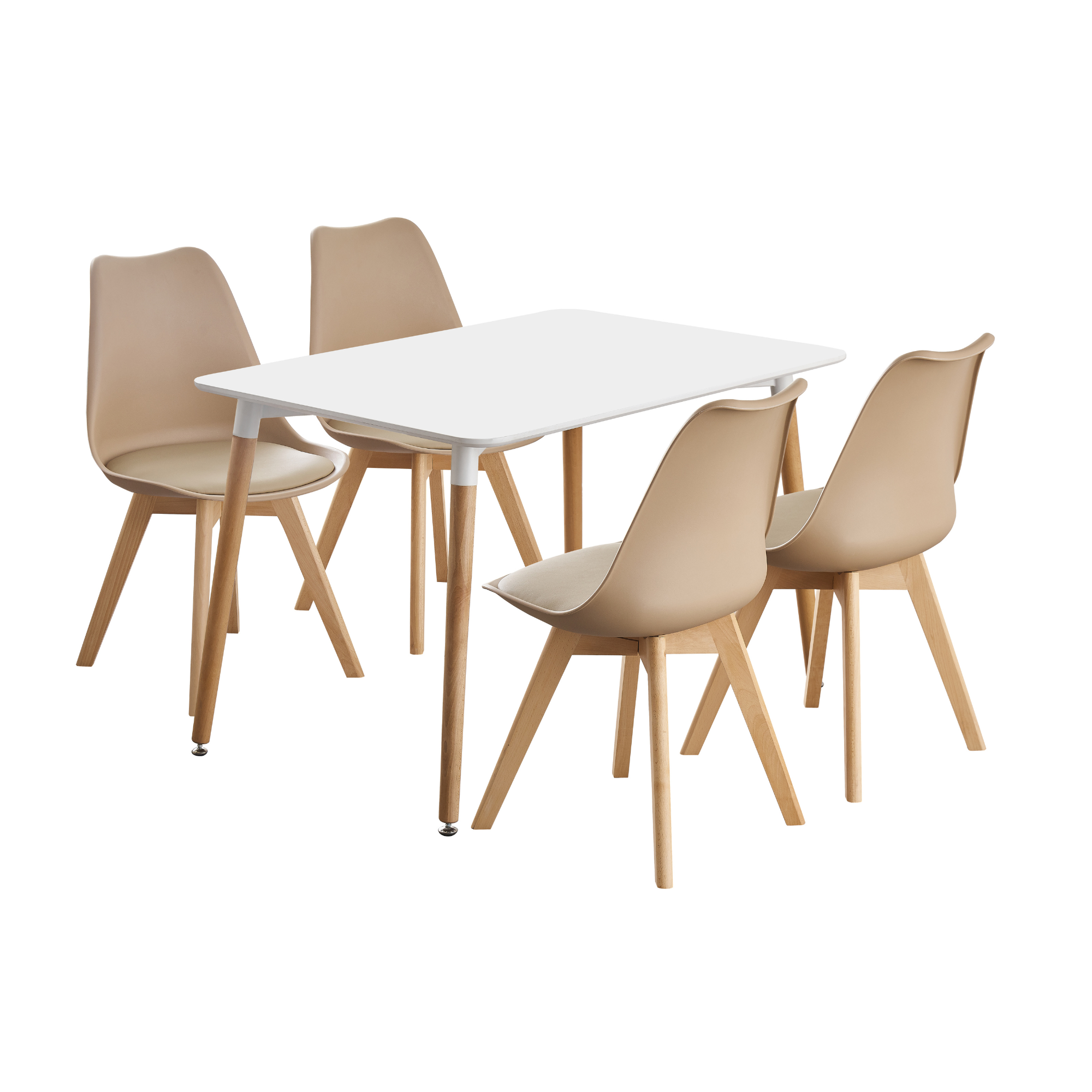 5PCs Dining Set - a White Halo Dining Table & Set of 4 Lorenzo Tulip Dining Chairs with Padded Seat