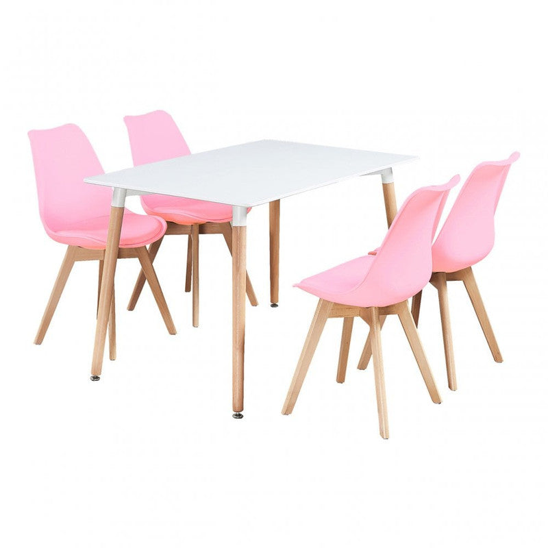 5PCs Dining Set - a White Halo Dining Table & Set of 4 Lorenzo Tulip Dining Chairs with Padded Seat
