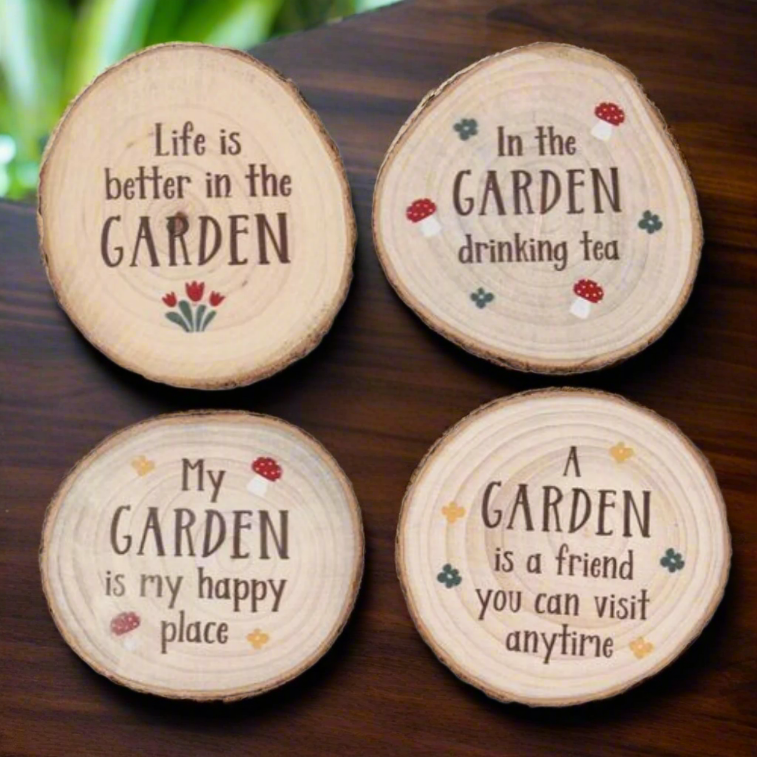Garden Wood Slice Coaster Set