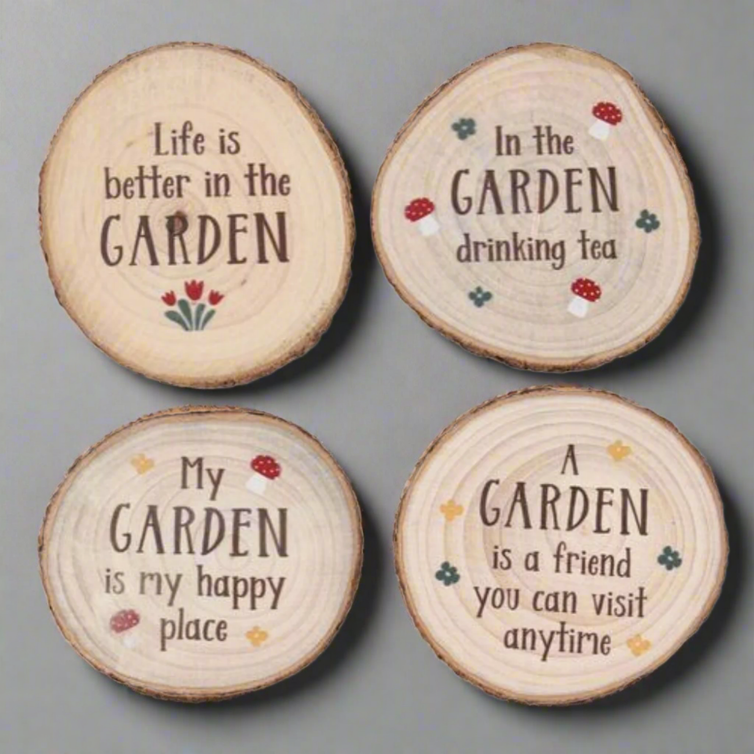 Garden Wood Slice Coaster Set