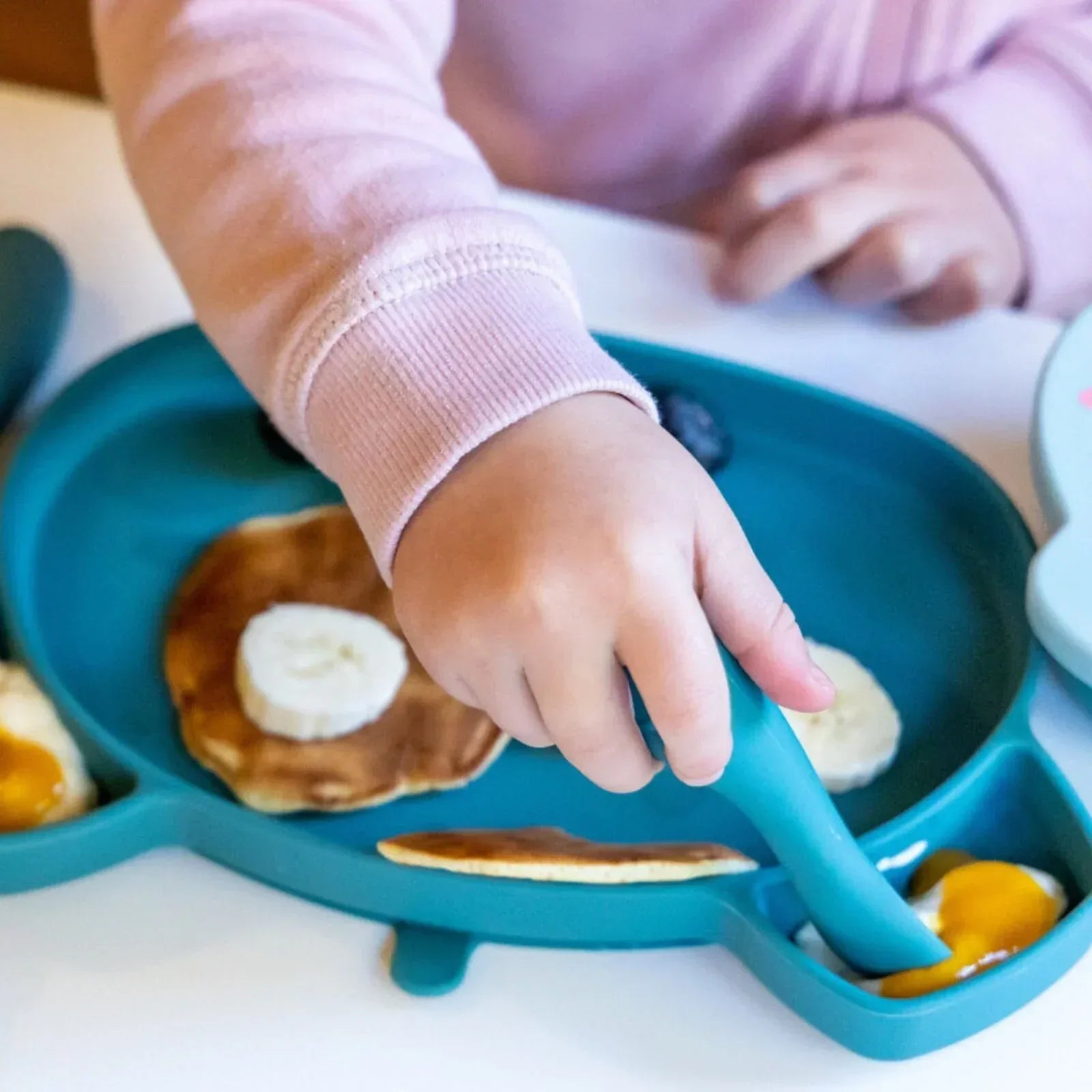 TUM TUM Silicone Weaning Bowl & Spoon Set Boris Bear - Blue - Bobobiy
