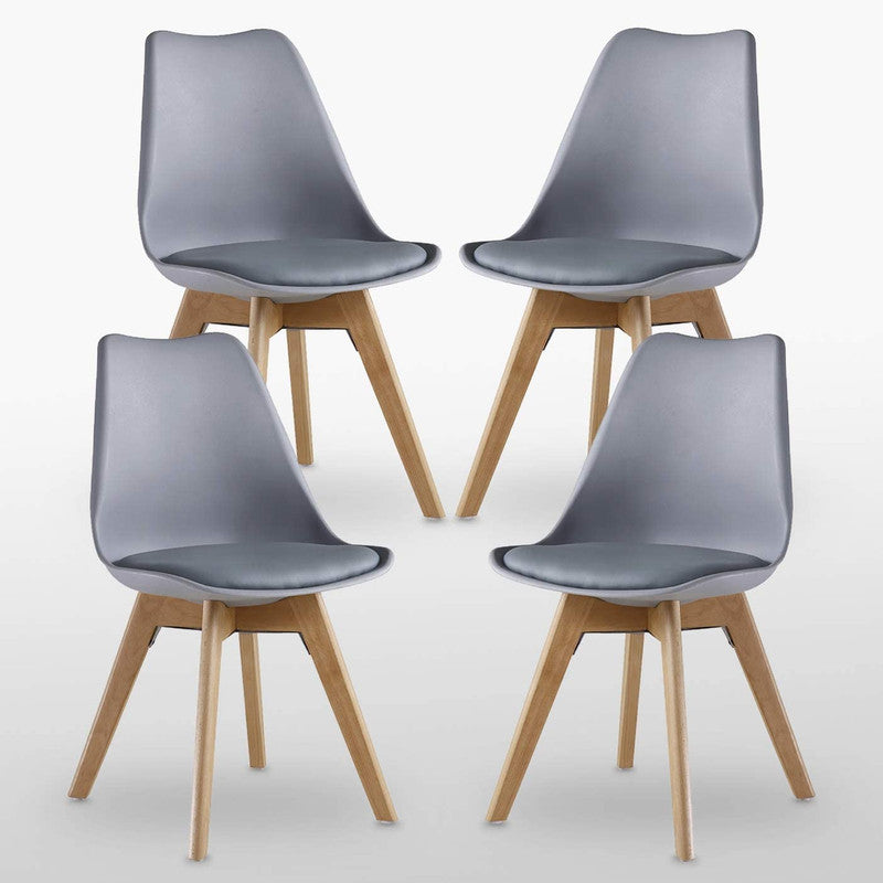 5PCs Dining Set - a White Halo Dining Table & Set of 4 Lorenzo Tulip Dining Chairs with Padded Seat