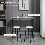 Bar table set featuring marble-effect top, sleek steel frame, and two round stools