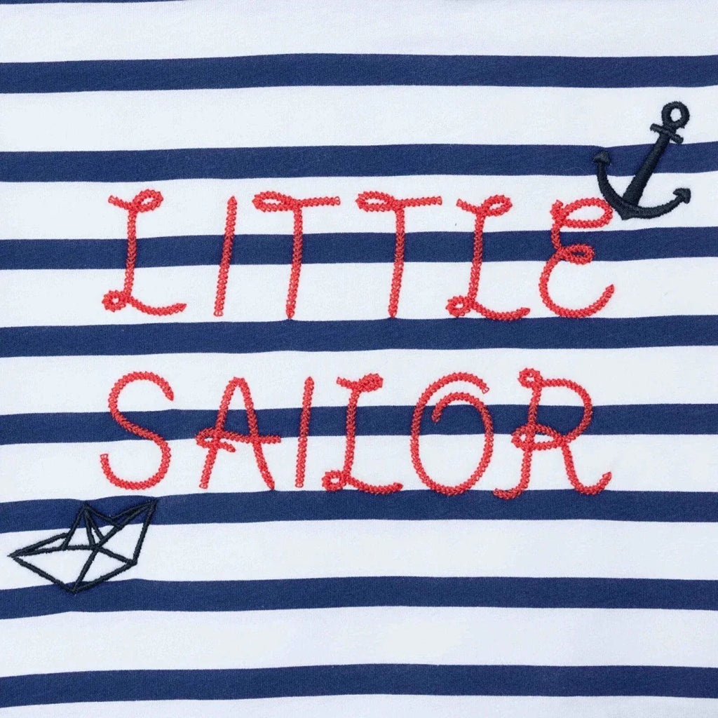 HelloBaby Boys T-shirt Nautical Print Little Sailor Crew Neck Short Sleeve - Navy Printed