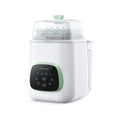 Momcozy baby bottle washer steriliser dryer, white base with clear lid and green accents