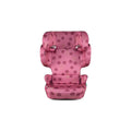 Cherry Pie patterned child car seat with cushioned headrest and harness pads, front view