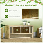 Reptile terrarium with tempered glass sliding doors and perforated mesh ventilation