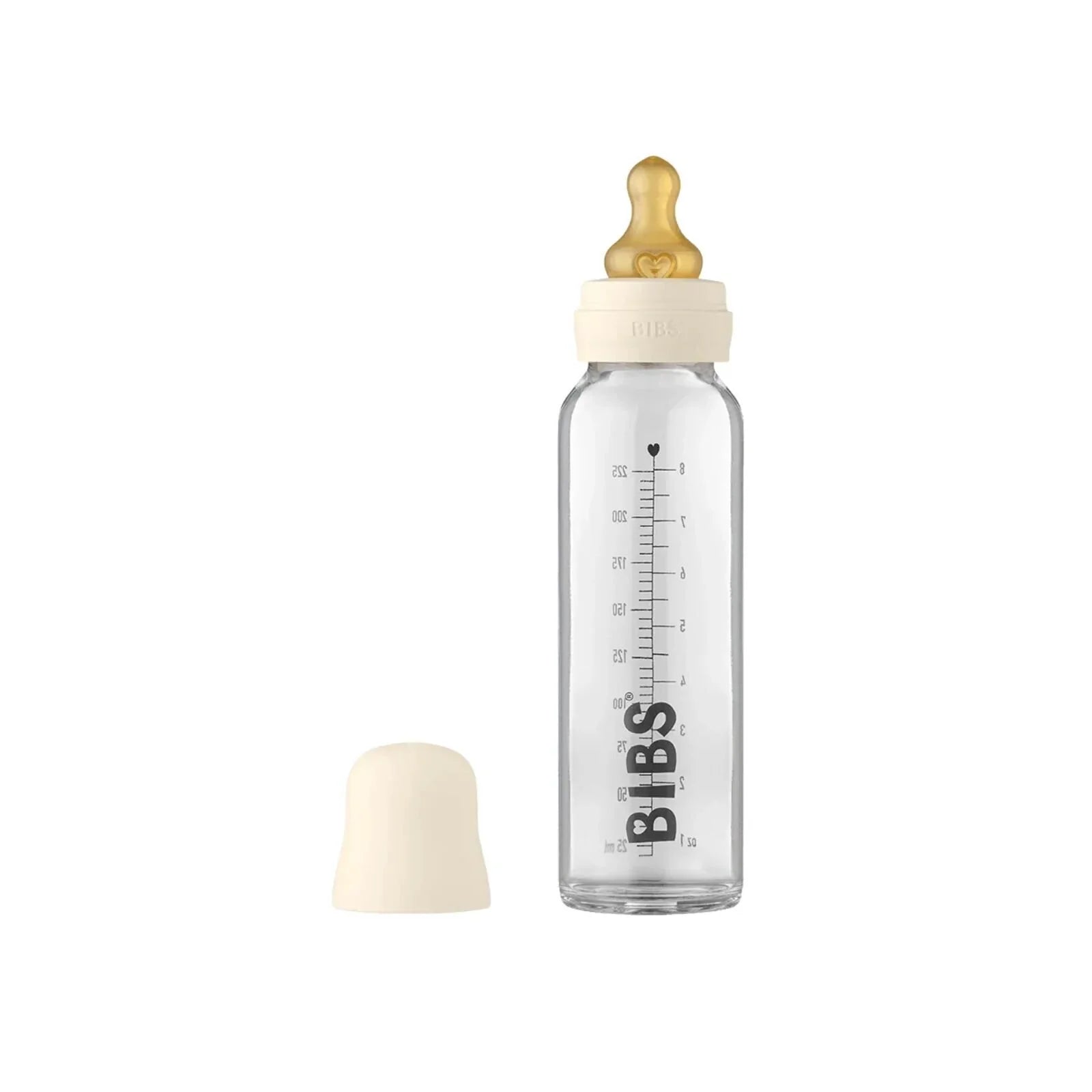 BIBS Baby Glass Bottle Complete Set Latex 225ml - Ivory
