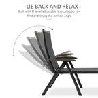 Grey adjustable chaise lounge with 5-position mesh backrest and reclining seat