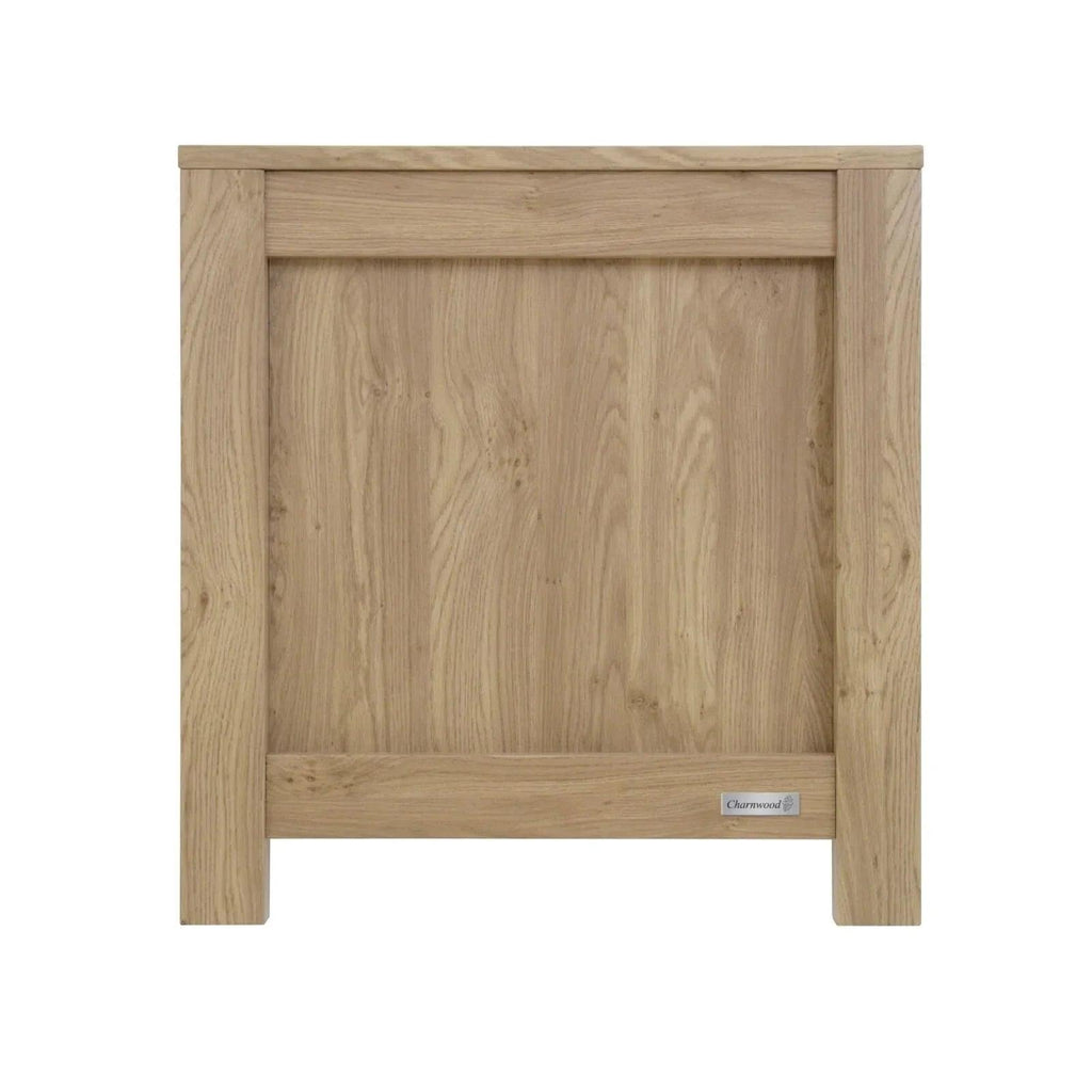 Oak cot bed front panel with rectangular frame and safety rail