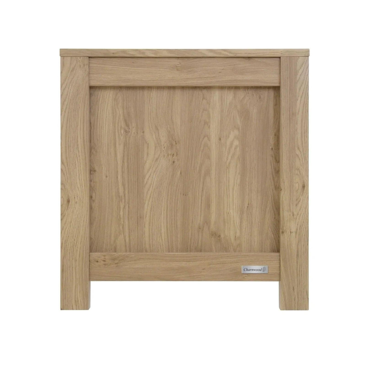 Oak cot bed front panel with rectangular frame and safety rail