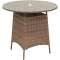 Wicker Garden Rattan Table, Patio Furniture Outdoor Coffee Table with Umbrella Hole and Tempered Glass Top, Brown - Bobobiy