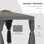 Dark grey double-tier roof patio gazebo canopy tent with drainage hole detail