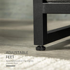 Metal garment rack with black frame and adjustable feet for leveling