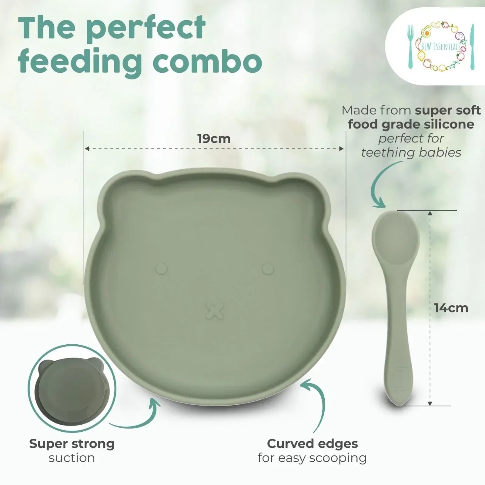 BLW Essentials Bear Plate and Spoon - Dusky Blue - Bobobiy