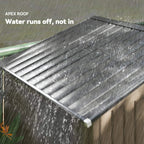Apex roof metal garden shed with sloped roof panels for water runoff