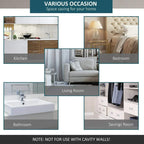 Room usage collage for sliding barn door track kit with space-saving note