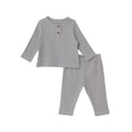 Grey ribbed baby sweatshirt and leggings set, henley button front and crew neck