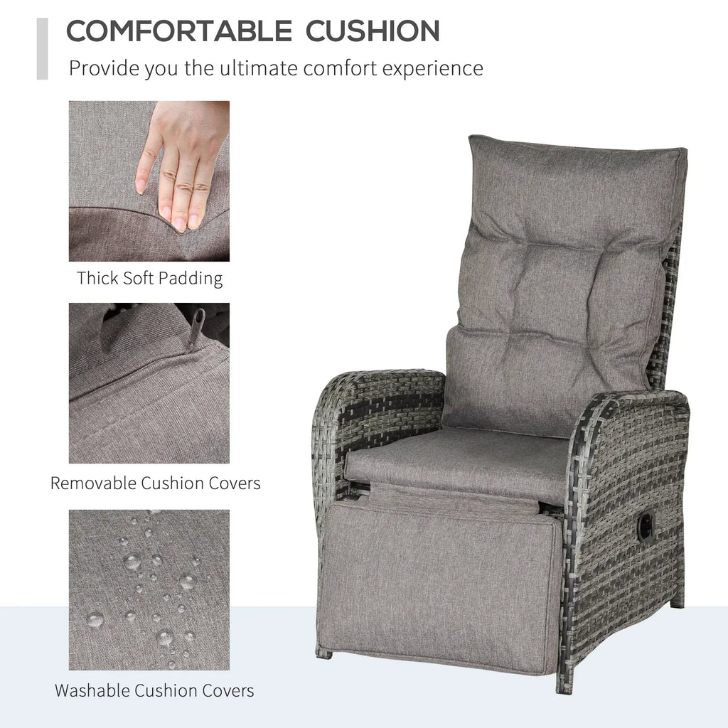 2 Seater Patio Wicker Chaise Lounge Sofa Set with Fabric Cushion, Grey - Bobobiy