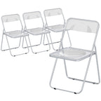 Clear folding chair set with transparent seat and backrest, metal steel frame