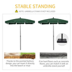 Green rectangular standing parasol with ruffled canopy and pointed bottom pole