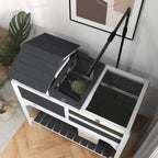 Gray tortoise enclosure with open front sections and wire-mesh panels