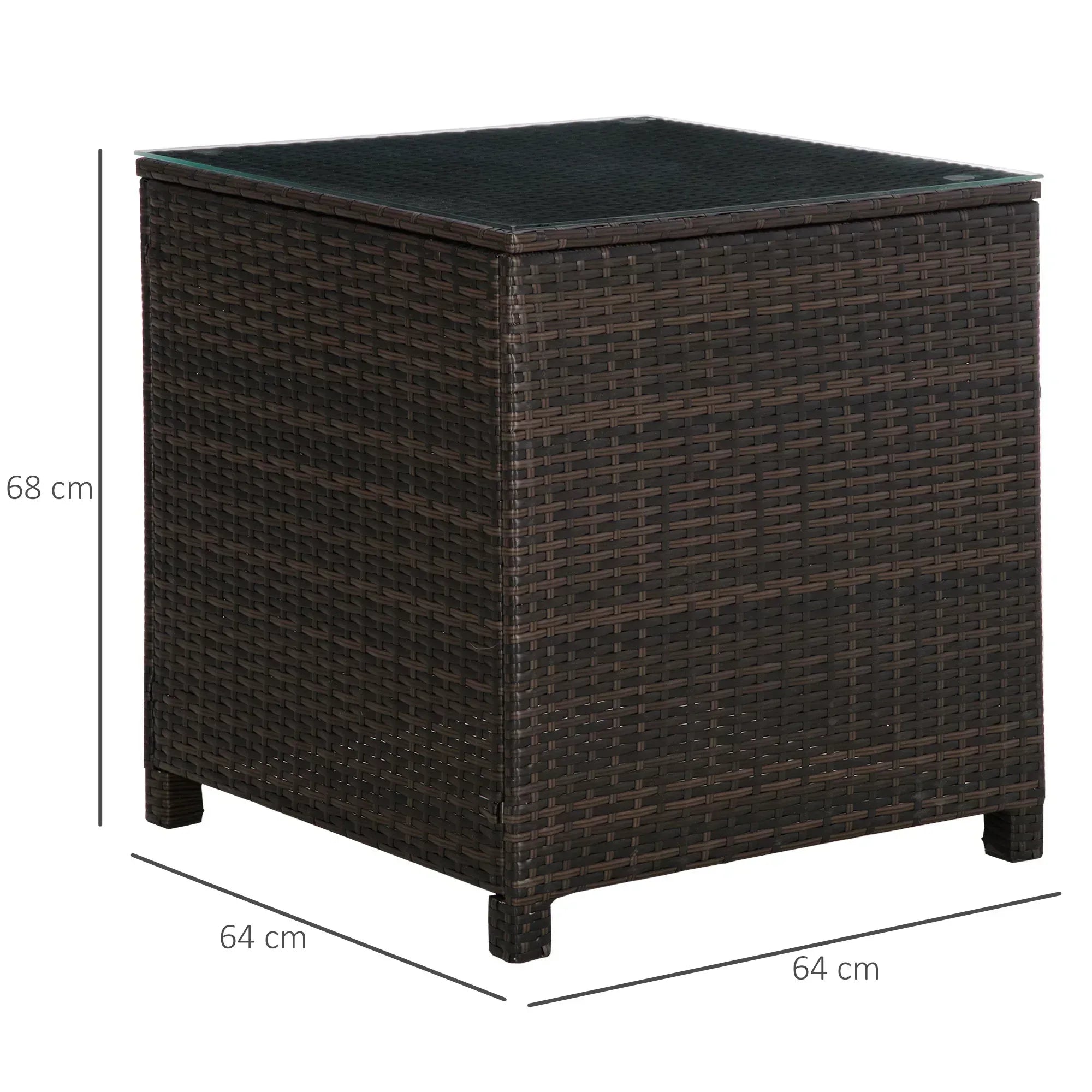 Rattan Garden Furniture Side Table Patio Frame Tempered Glass New - Brown - Bobobiy