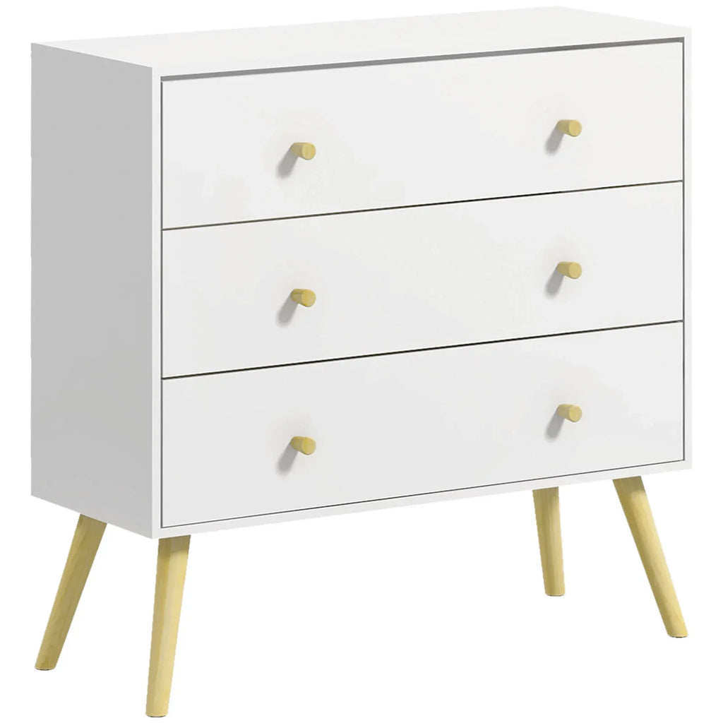 Chest of Drawers, 3-Drawer Storage Organiser Unit with Wood Legs for Bedroom, Living Room, White - Bobobiy