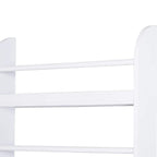 White open 4-tier bookshelf with horizontal bars and tiered shelf compartments