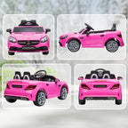 Pink kids electric ride-on car shown in multiple angles with black seats