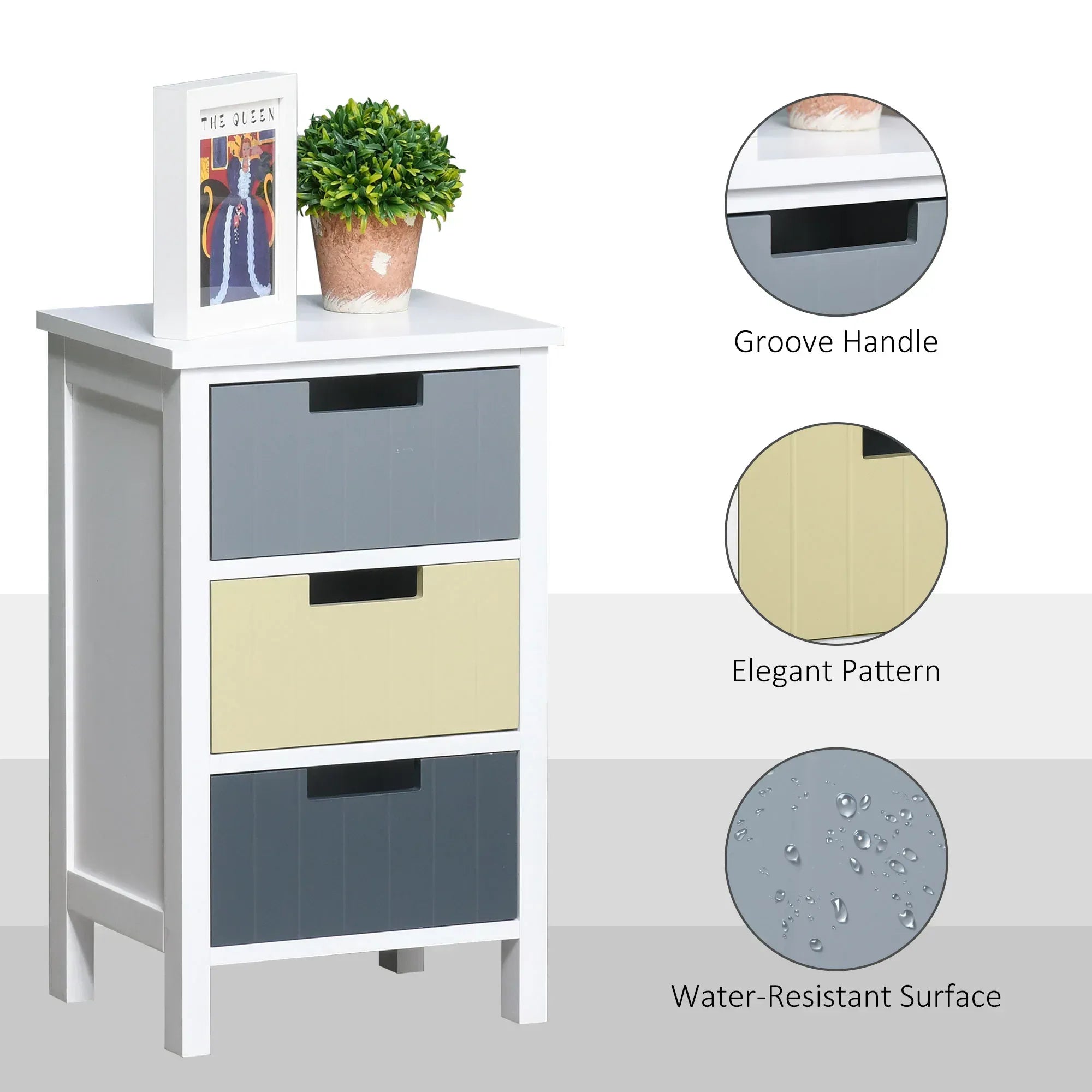 3 Drawer Storage Tower, Dresser Chest with Wood Top, Organiser Unit for Closets Bedroom Nursery Room Hallway - Bobobiy