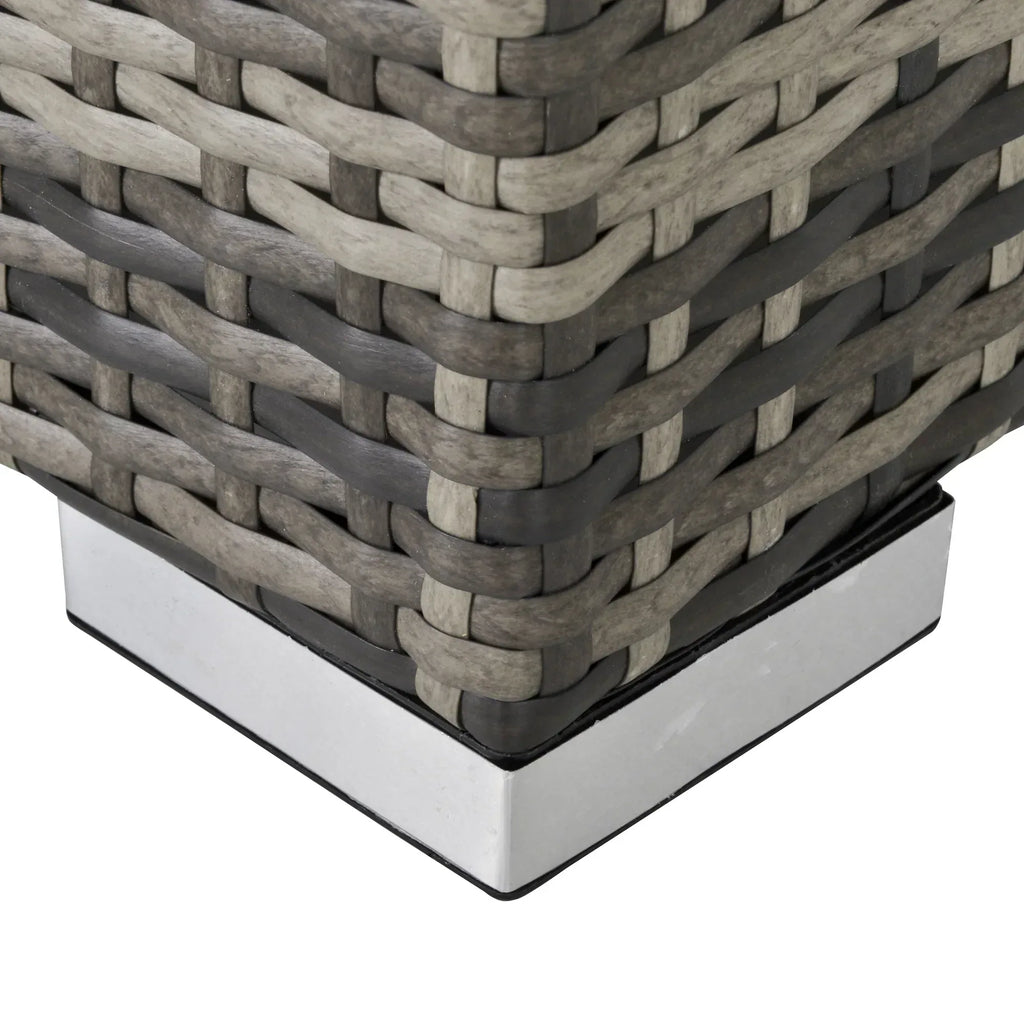 Square PE Wicker Rattan Table with Glass Top - Dark Grey - Bobobiy