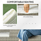 White seat cushion with zipper and soft padded filling on grey rattan sofa