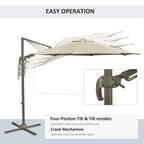 Khaki hanging umbrella parasol with tilt crank mechanism on pole